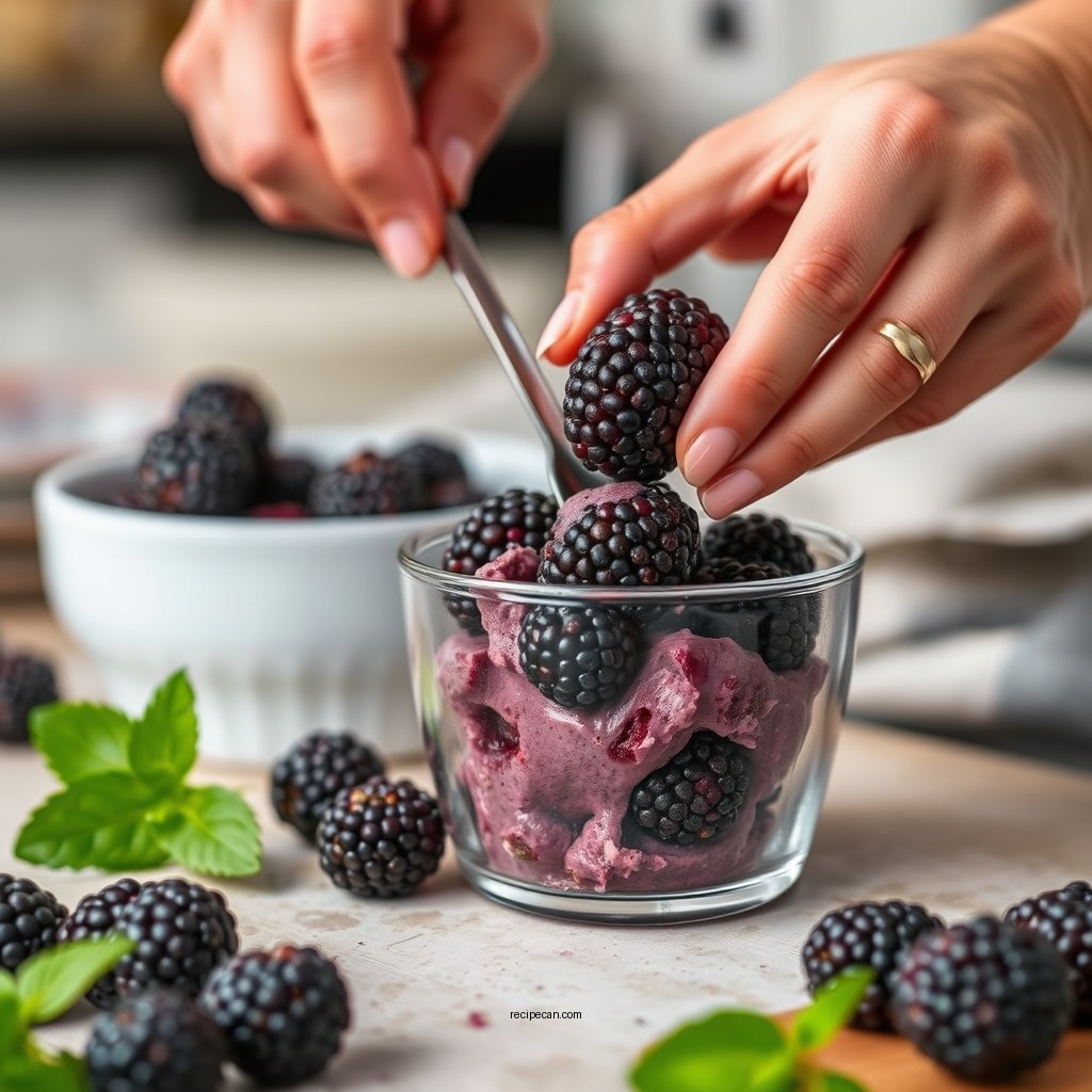 Preparing the Blackberries - blackberry sorbet recipe ice cream maker