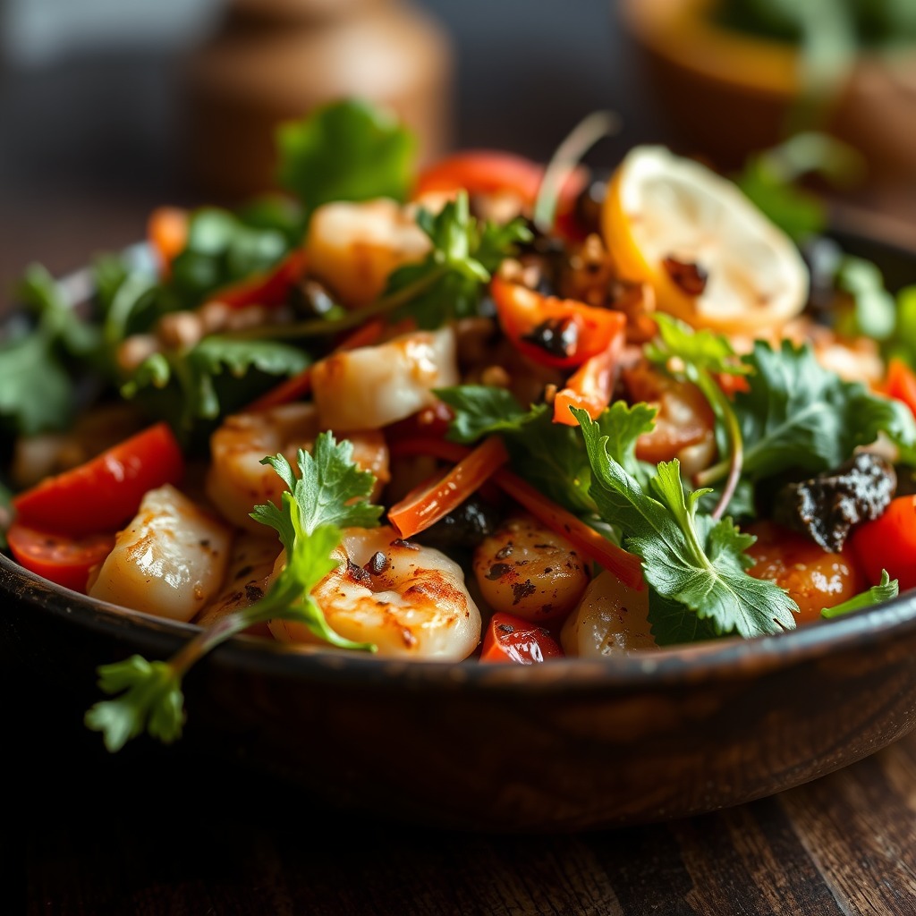 Adding Colorful Vegetables - blackened shrimp salad recipe