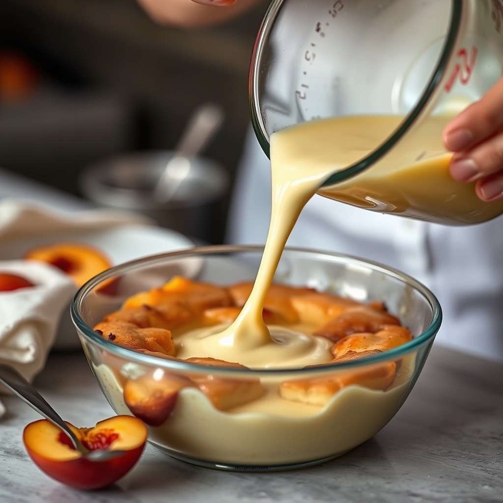 Making the Custard Mixture - bread pudding recipe with peaches