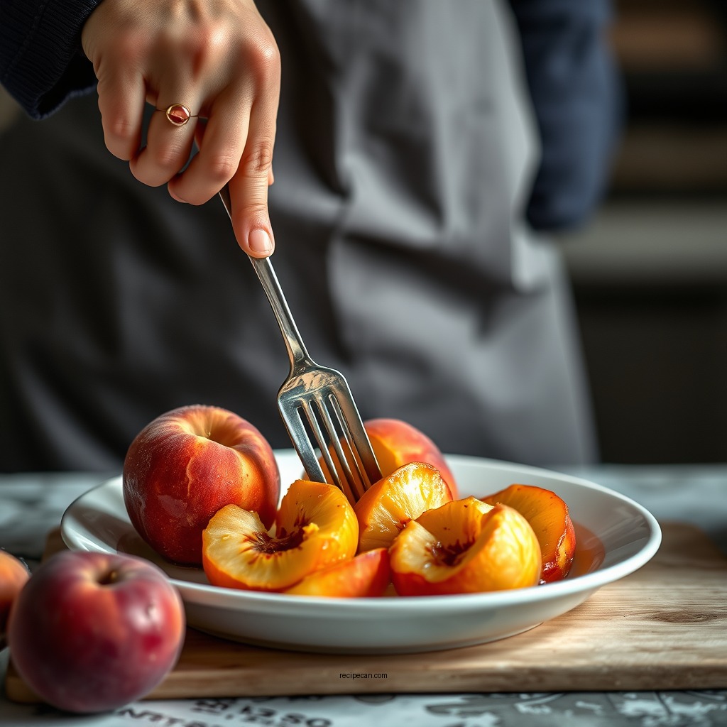 Preparing the Peaches - bread pudding with peaches recipe