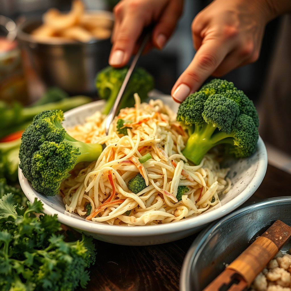 Preparing the Broccoli - broccoli coleslaw recipe