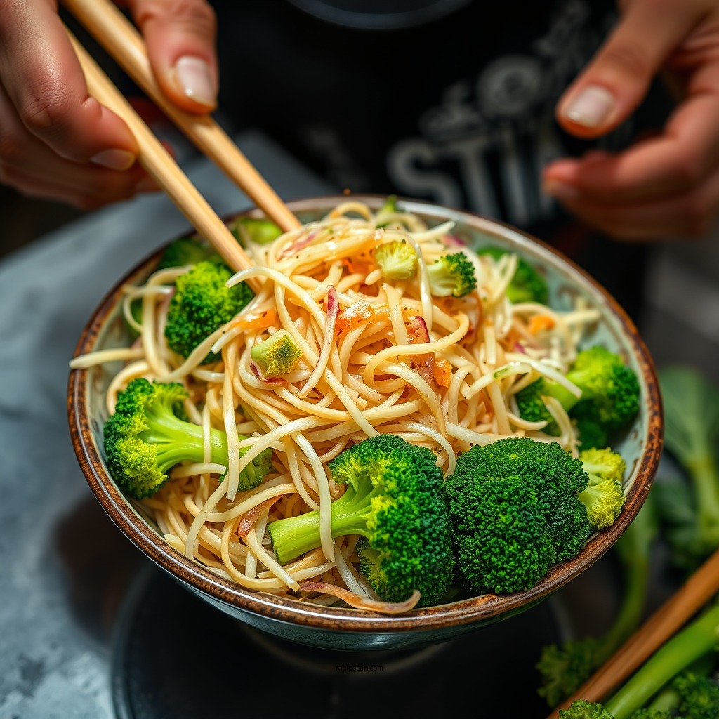 Preparing the Broccoli and Cabbage - broccoli coleslaw recipe ramen noodles