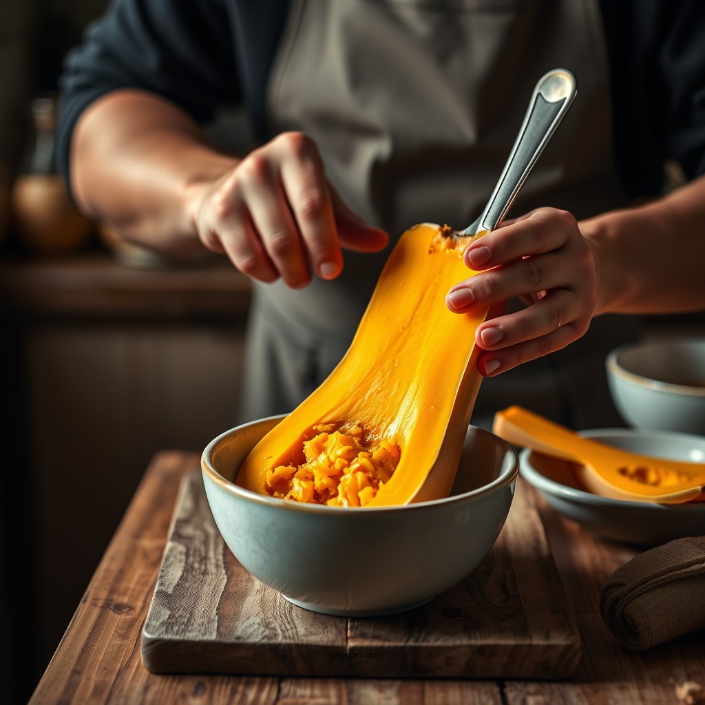 Preparing the Butternut Squash - butternut squash bisque recipe