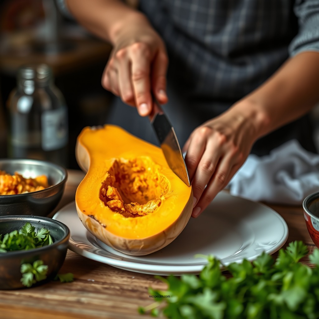 Preparing the Butternut Squash - butternut squash curry recipe