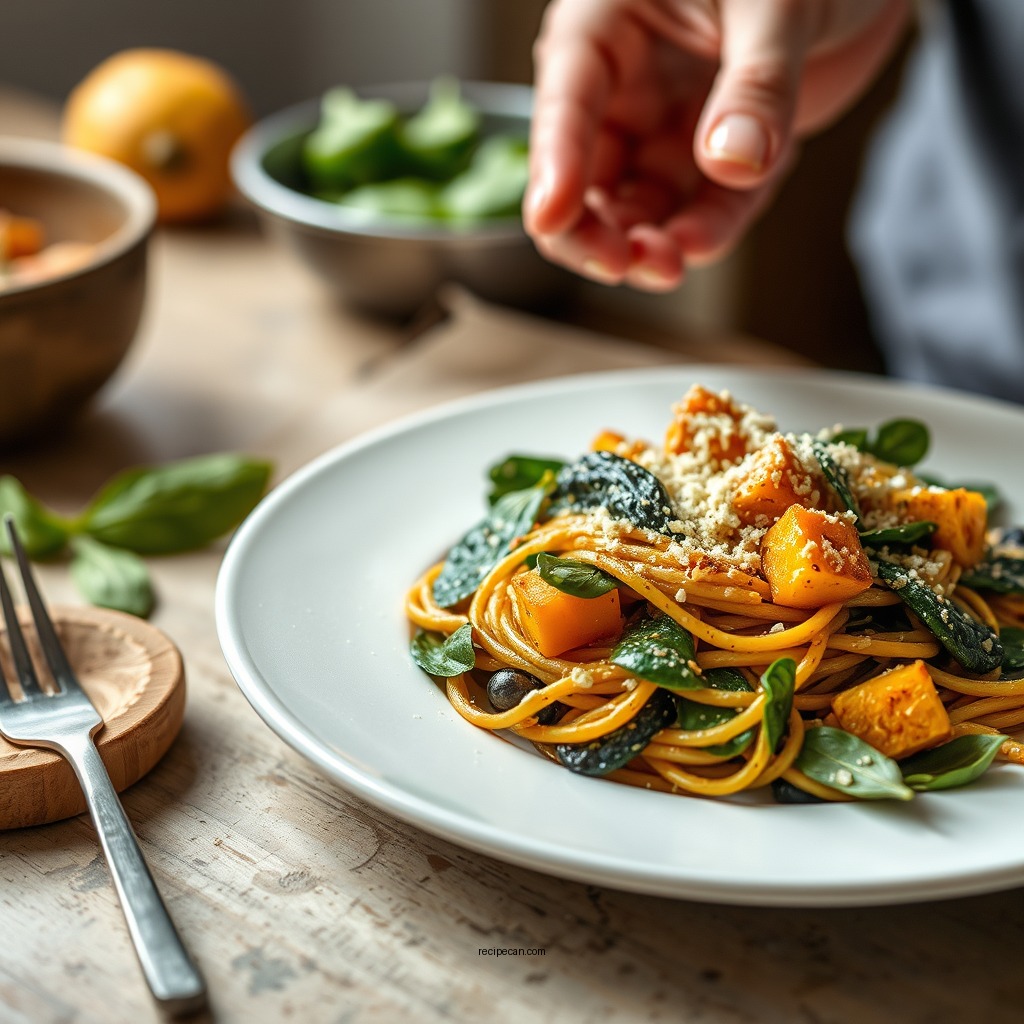 Roasted Butternut Squash and Spinach Pasta - butternut squash pasta recipes
