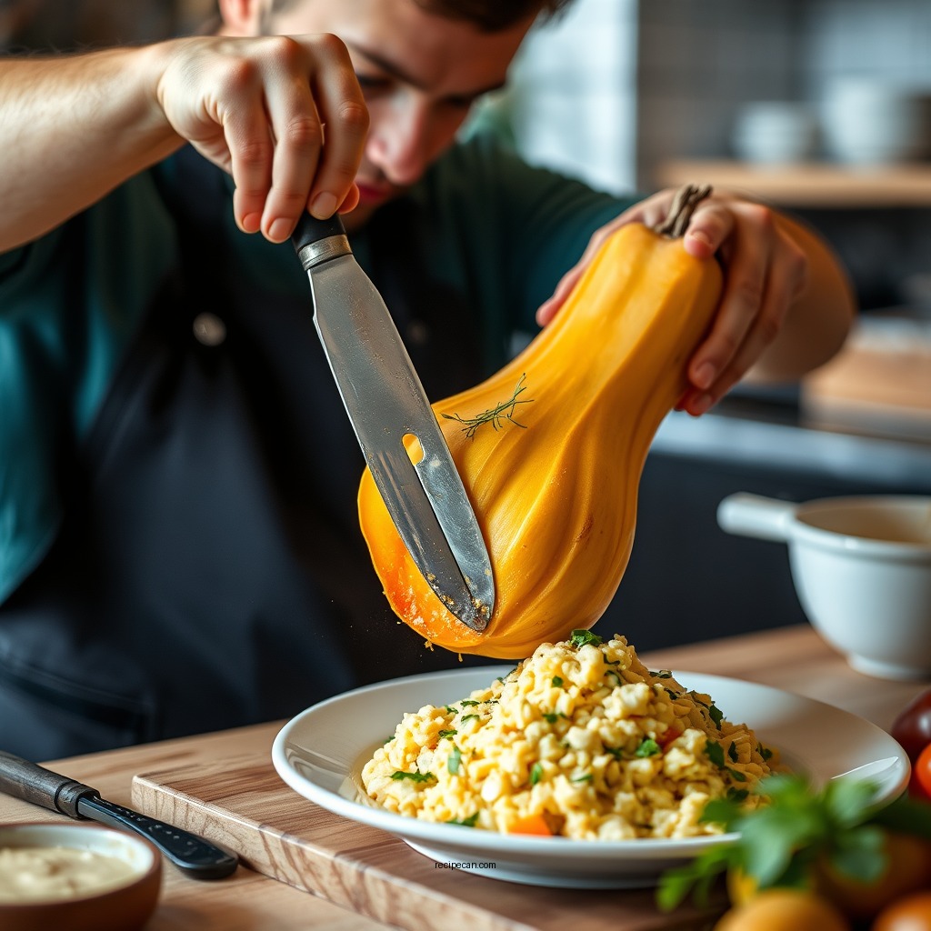 Preparing the Butternut Squash - butternut squash risotto recipe