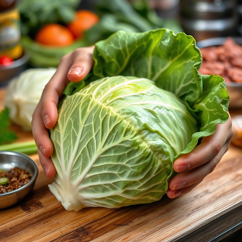 Preparing the Cabbage - cabbage rolls recipe ground beef