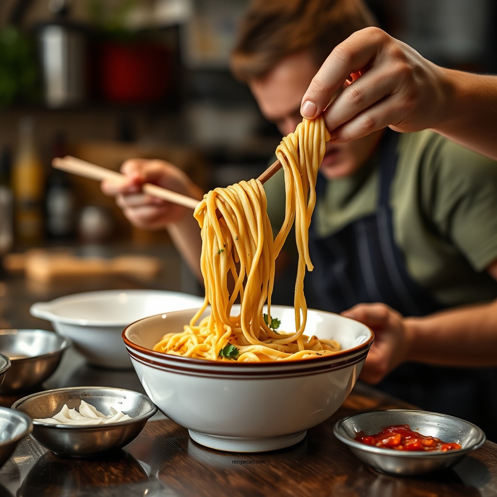 Cooking the Noodles - cafeteria noodles recipe with cream of chicken soup