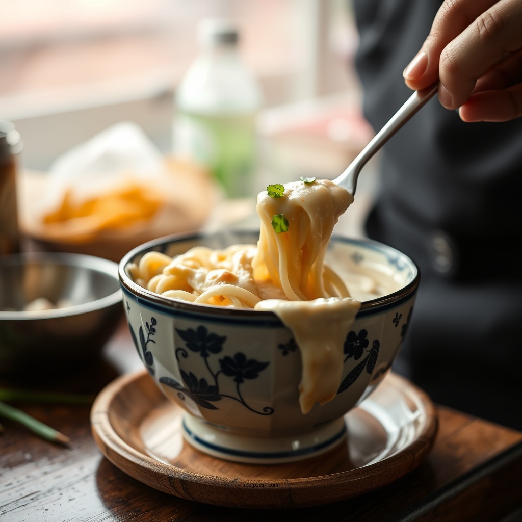 Preparing the Creamy Sauce - cafeteria noodles recipe with cream of chicken soup