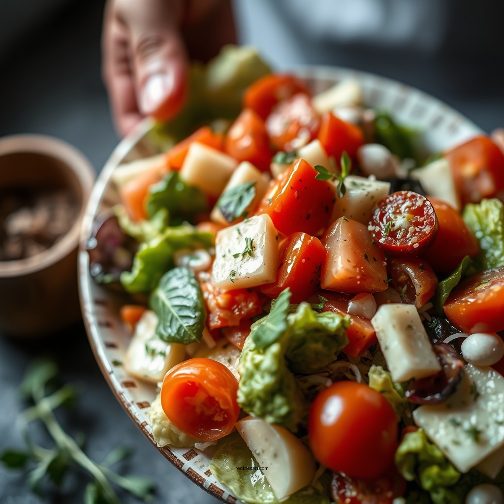 Assembling the Salad - capricciosa salad recipe