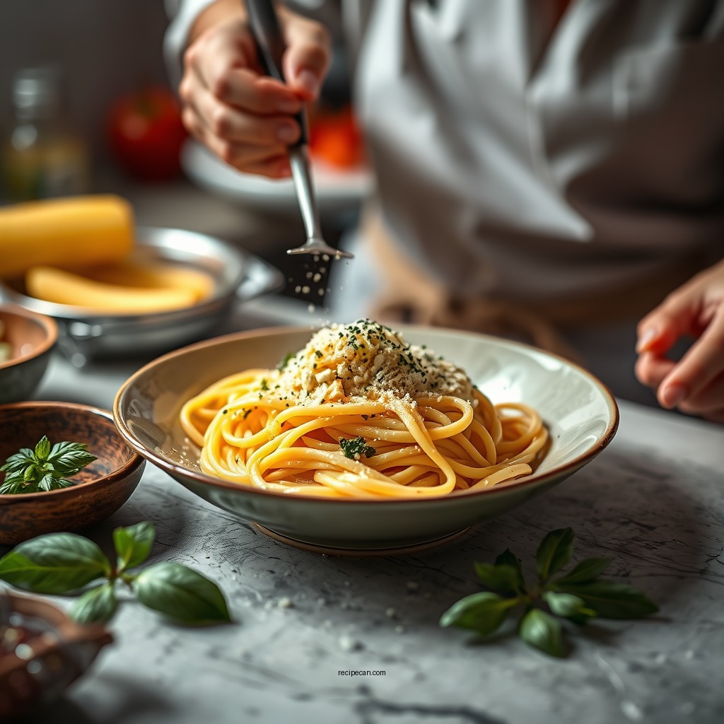 Preparing the Pasta - carbonara recipe with carbonara sauce