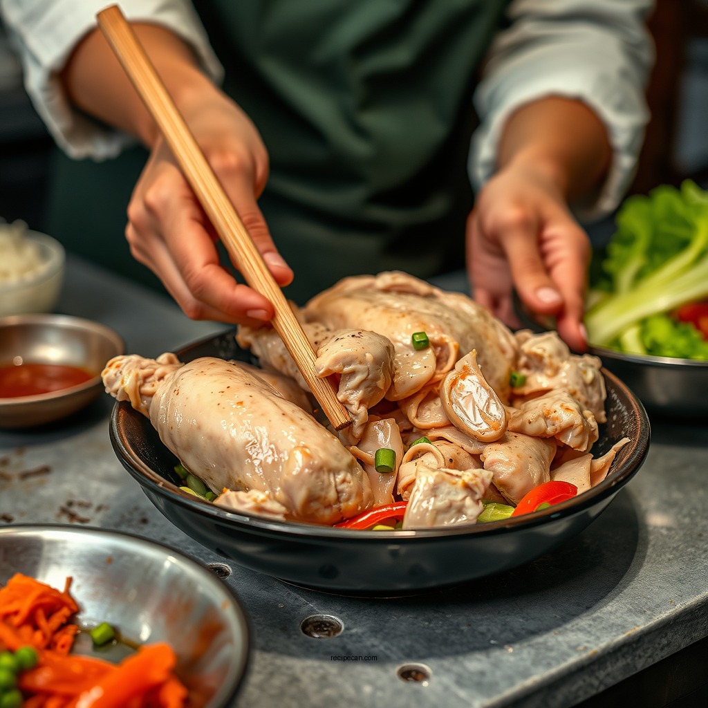 Preparing the Chicken - chef chu's chinese chicken salad recipe