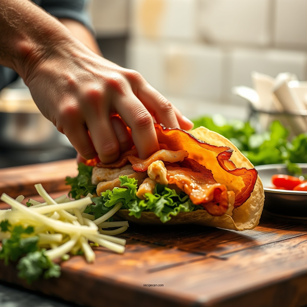 Preparing the Chicken and Bacon - chicken and bacon wrap recipe