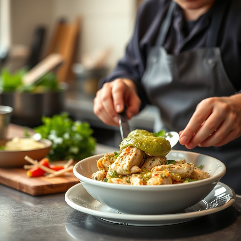 Preparing the Chicken Filling - chicken enchilada recipe green sauce