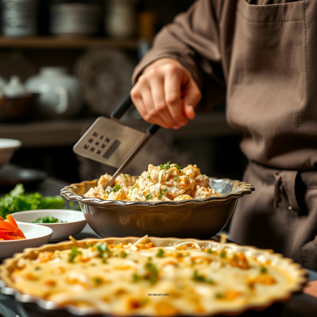 Preparing the Chicken Filling - chicken pie recipe
