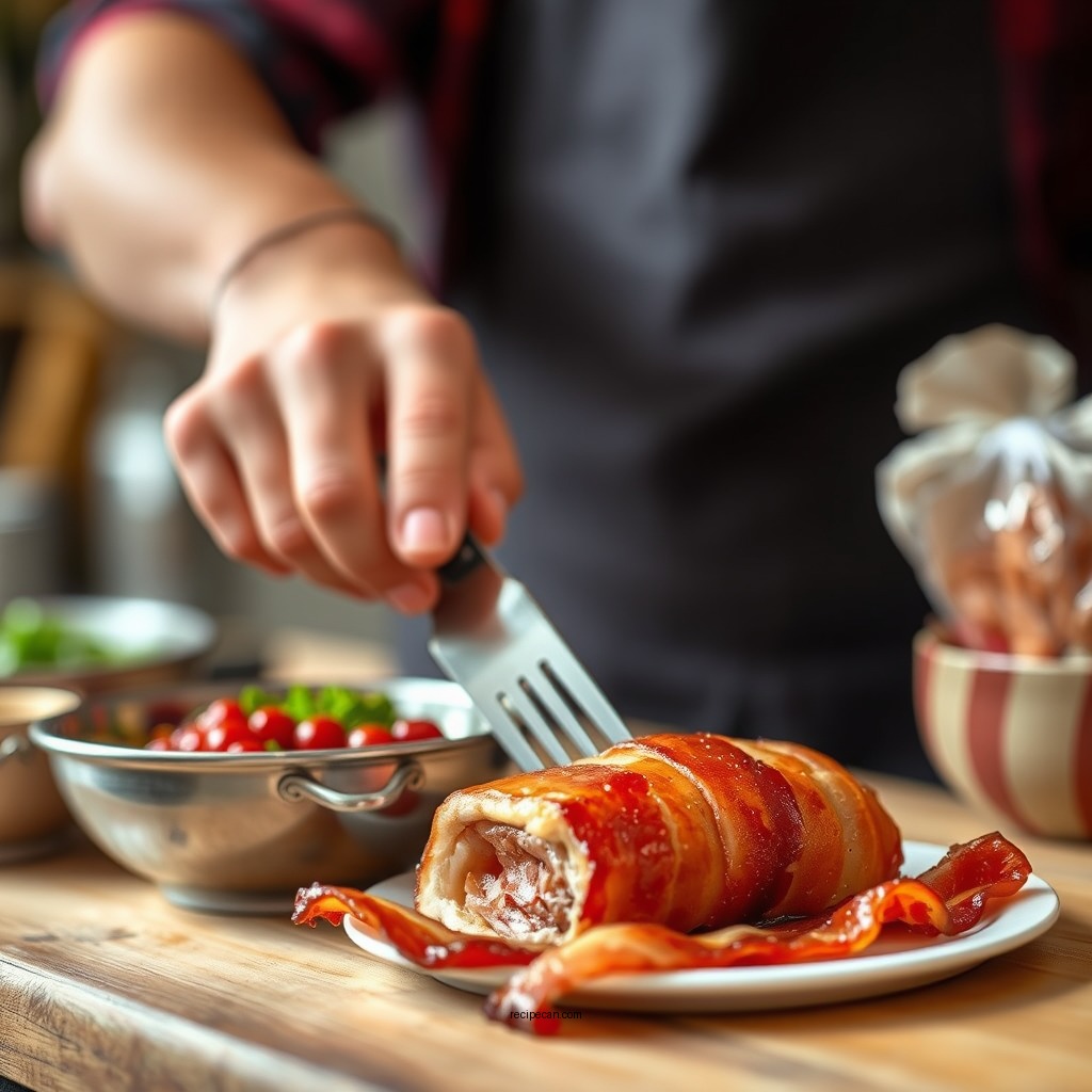 Preparing the Bacon - chicken rolled in bacon recipe