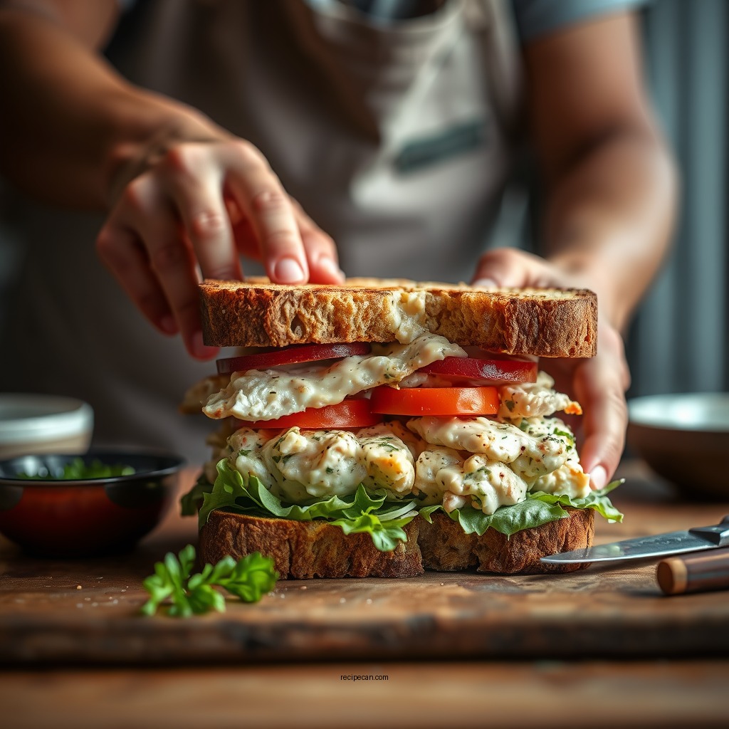 Assembling the Chicken Salad Melt - chicken salad melt recipe