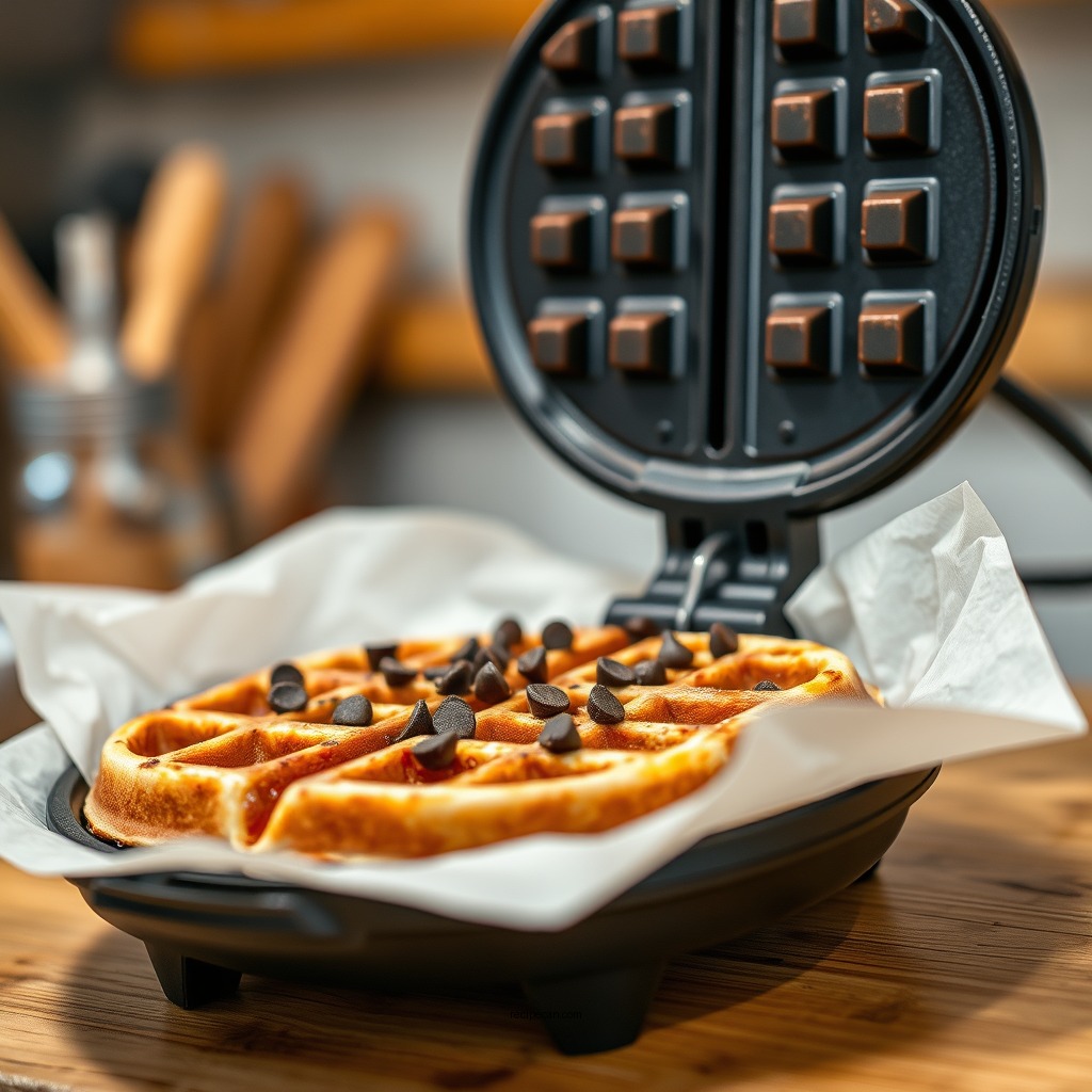Heating the Waffle Iron - chocolate chip waffles recipe