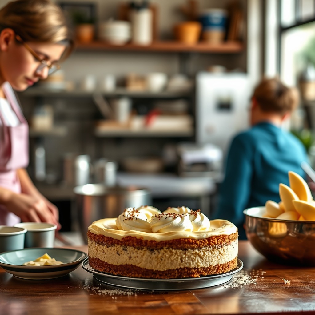 Assembling the Dessert - cinnamon roll cheesecake recipe