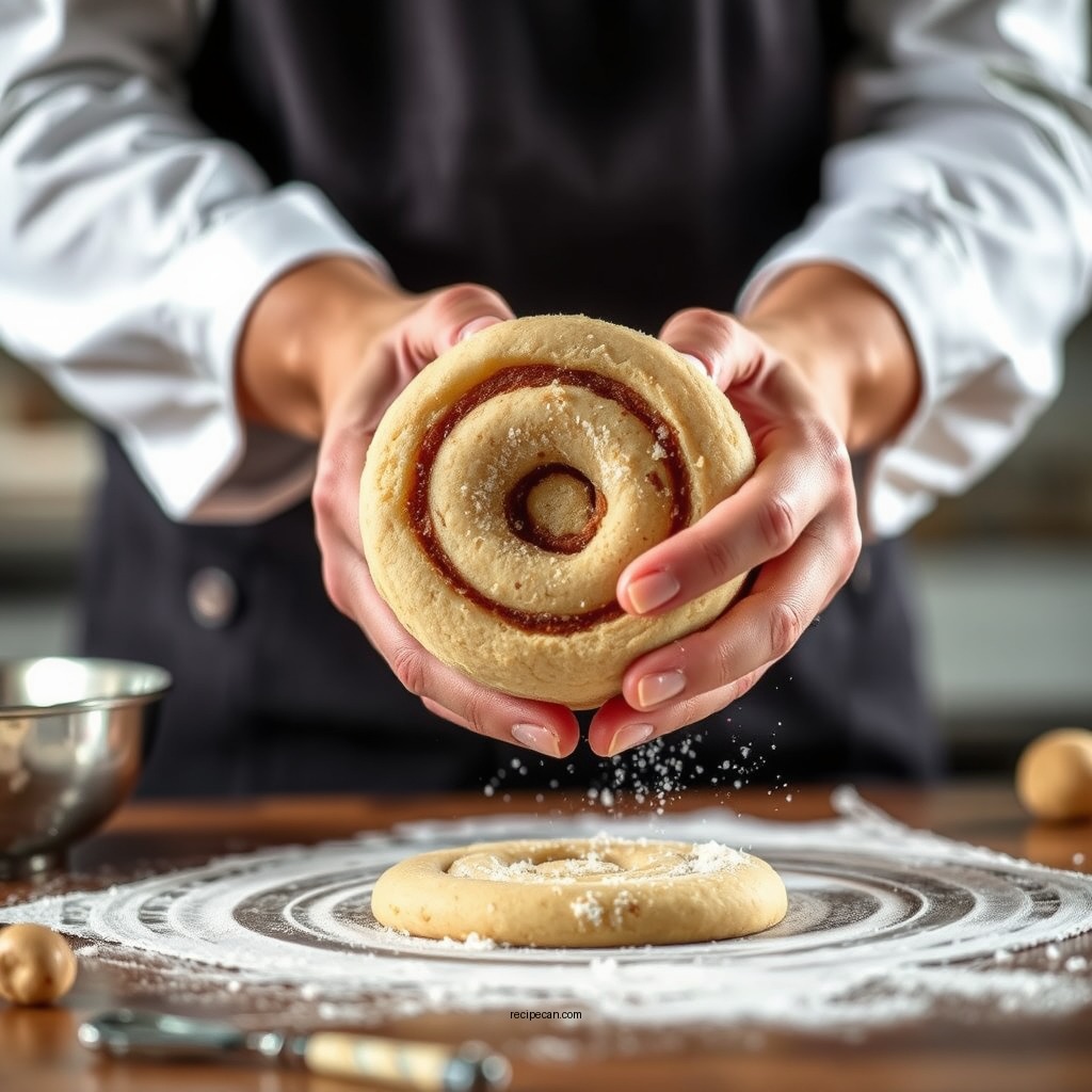Rolling and Shaping the Cookies - cinnamon roll cookie recipe