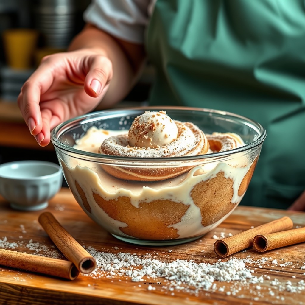 Preparing the Cinnamon Roll Mixture - cinnamon roll ice cream recipe