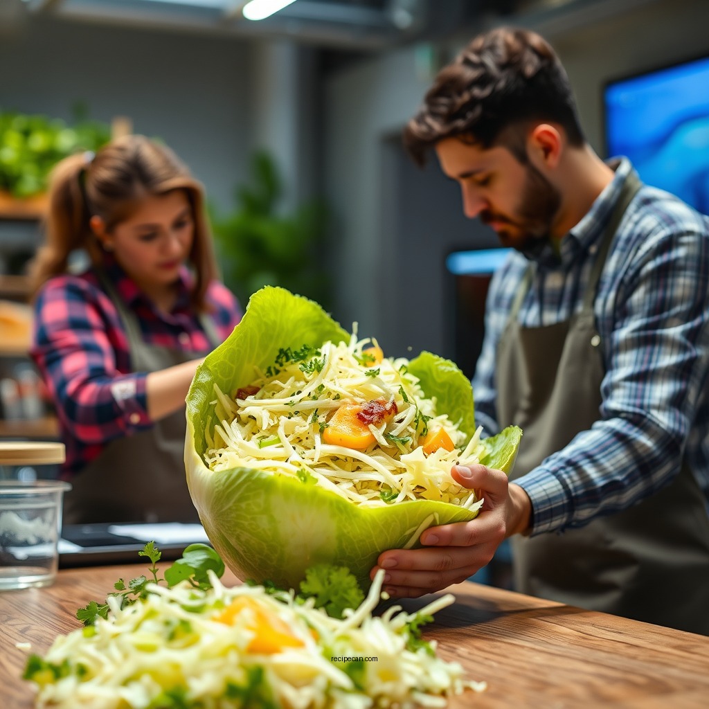 Preparing the Cabbage - coleslaw with pineapple recipe