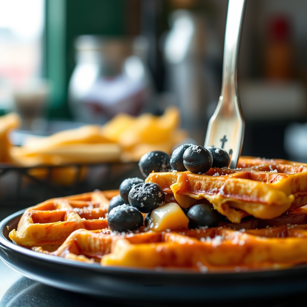 Cooking the Waffles - cornbread waffles recipe
