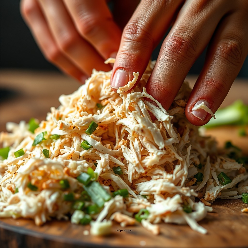 Shredding the Chicken - crock pot chicken salad recipe