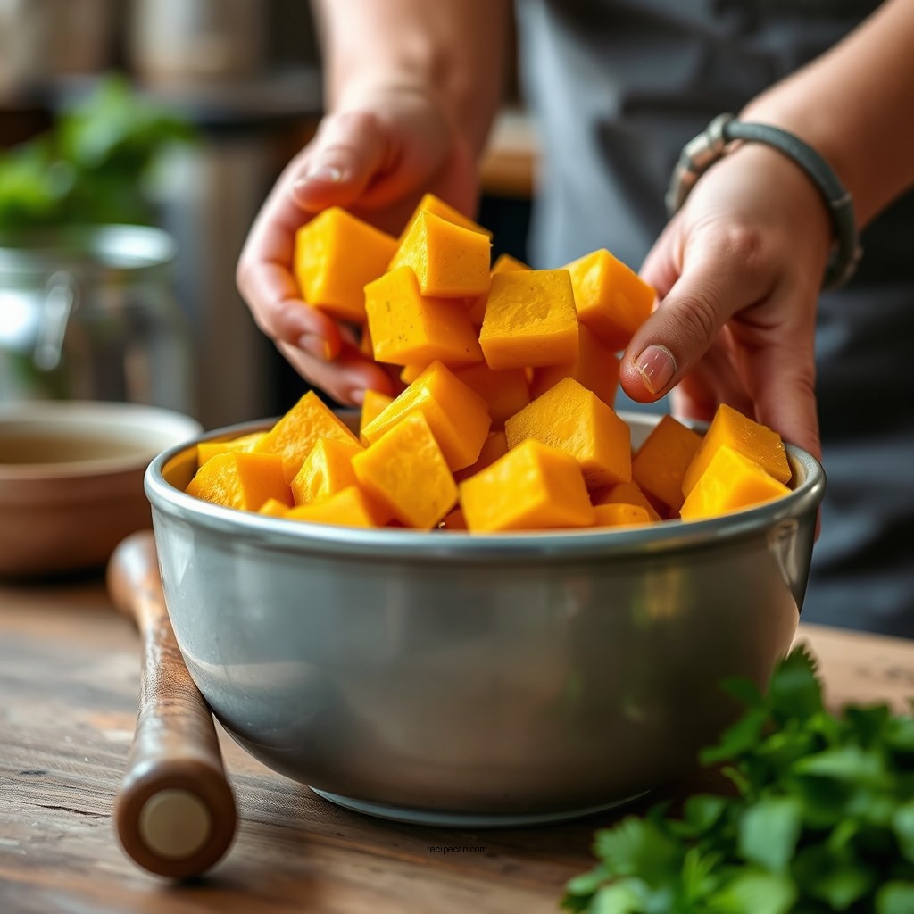 Preparing the Butternut Squash - cubed butternut squash recipe