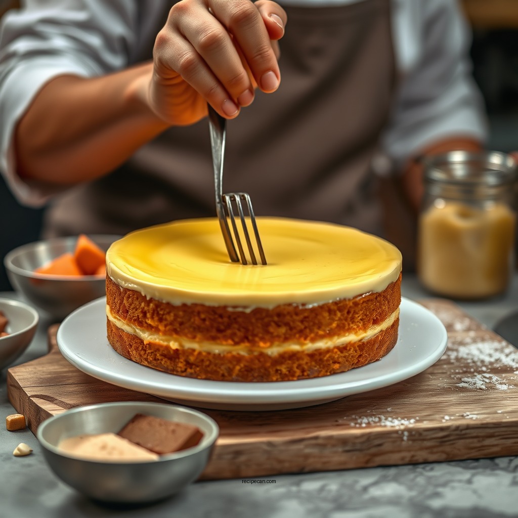 Preparing the Custard Layer - custard cake recipe