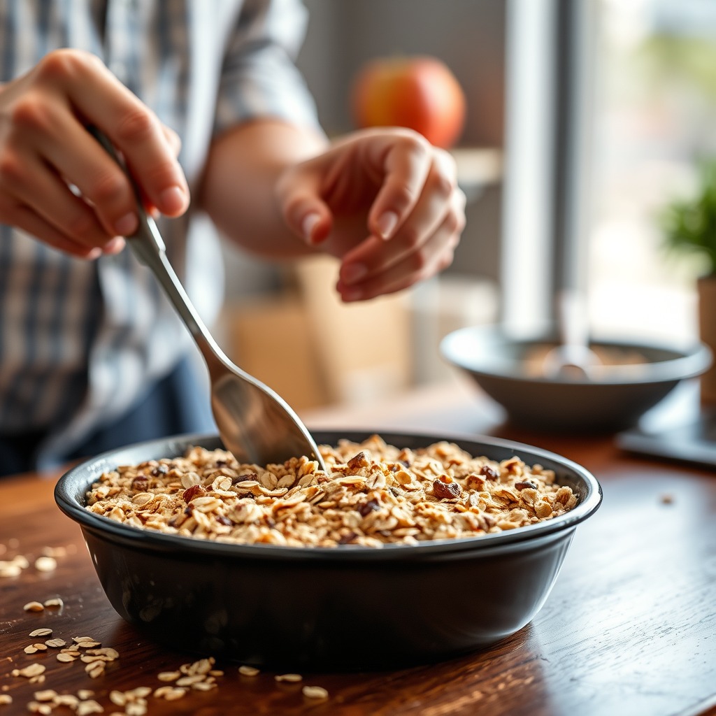 Making the Oat Topping - easy apple crisp recipe with oats