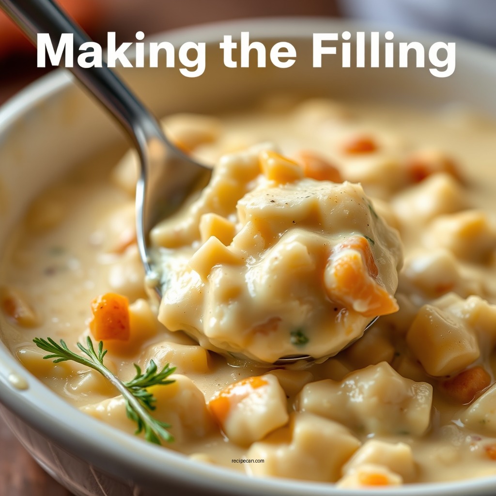 Making the Filling - easy chicken pot pie recipe with cream of chicken soup