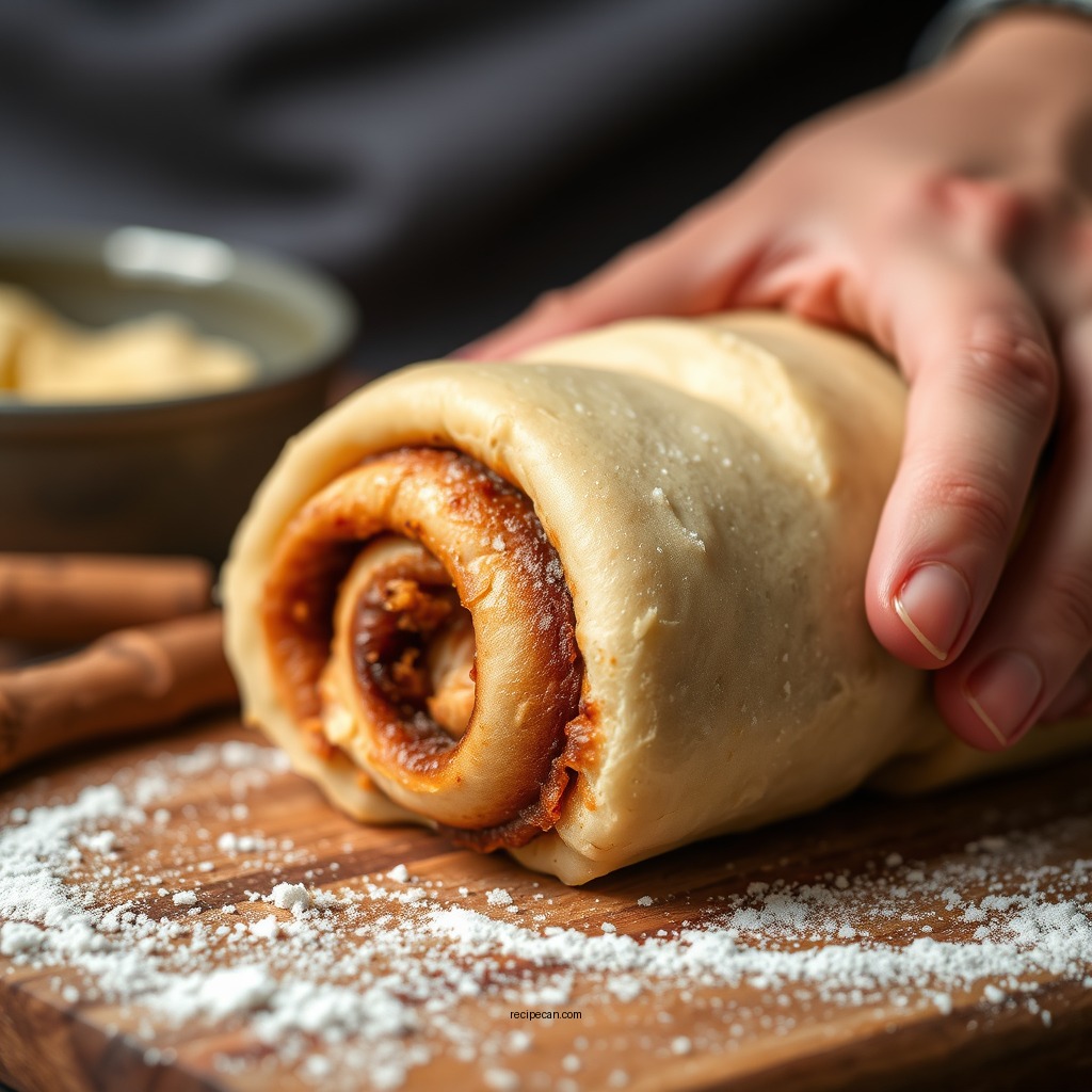 Rolling and Filling the Dough - easy cinnamon rolls recipe