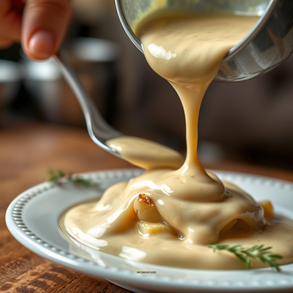 Making the Creamy Sauce - easy scalloped potato recipe with cream of mushroom soup