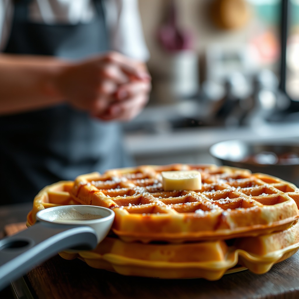 Cooking the Waffles - egg free waffle recipe