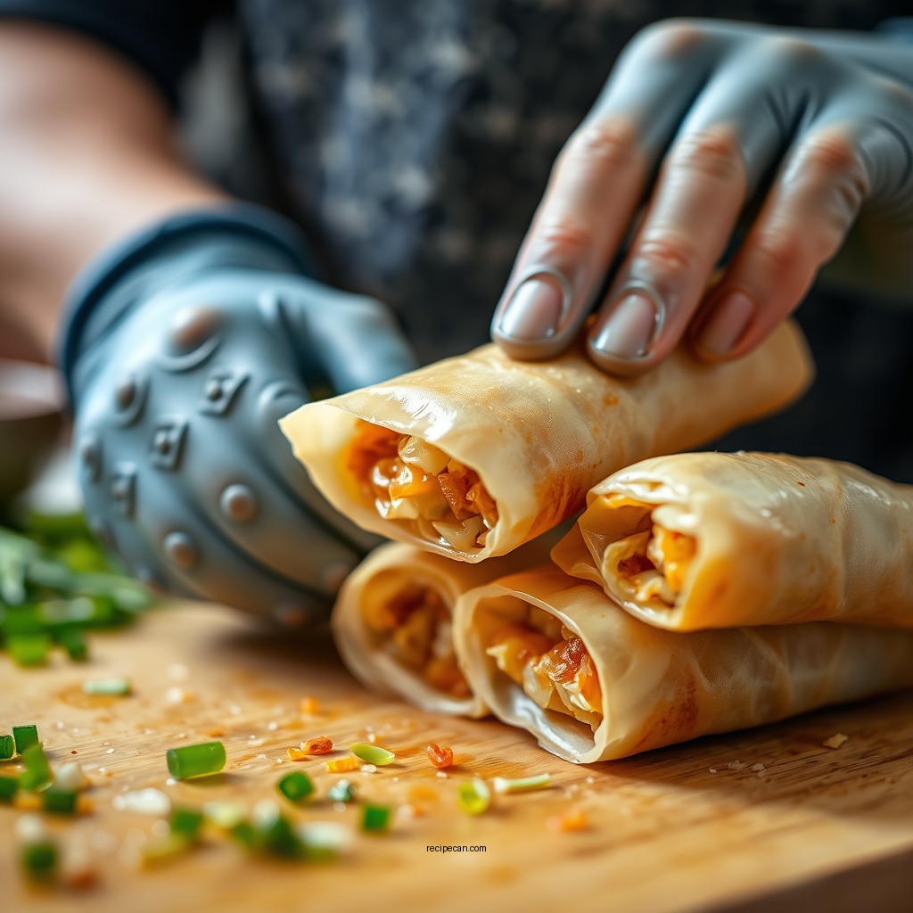 Rolling the Egg Rolls - egg roll recipe easy