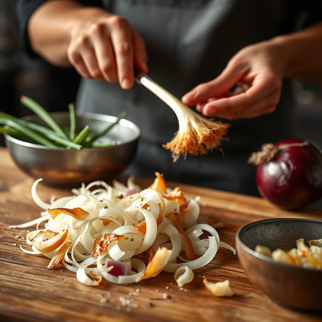 Preparing the Onions - french onion soup recipe kosher
