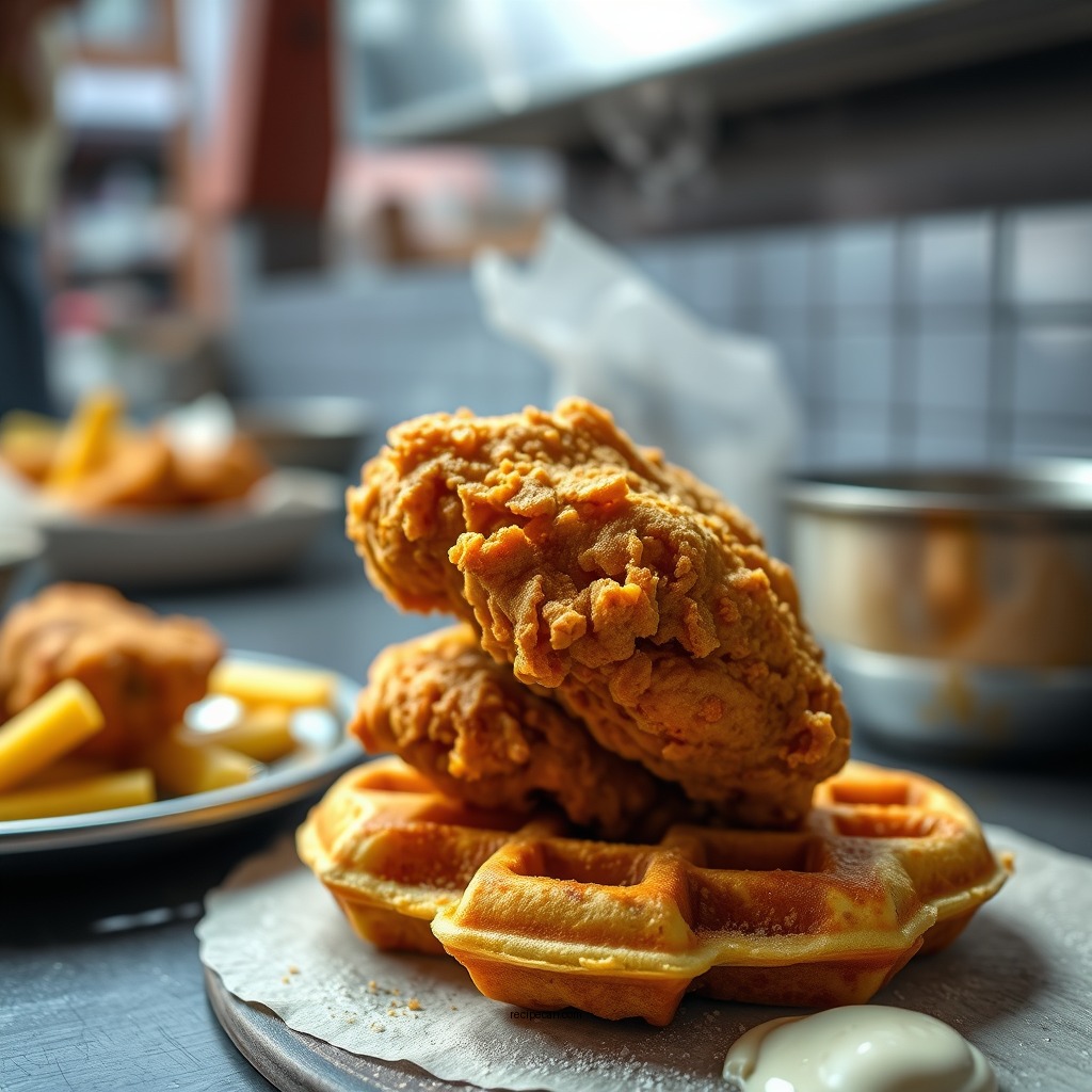 Cooking the Fried Chicken - fried chicken and waffles recipe