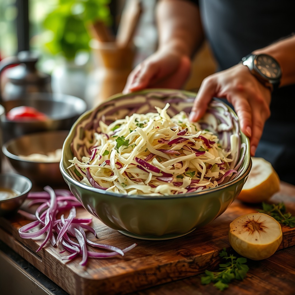 Preparing the Cabbage - german coleslaw recipe