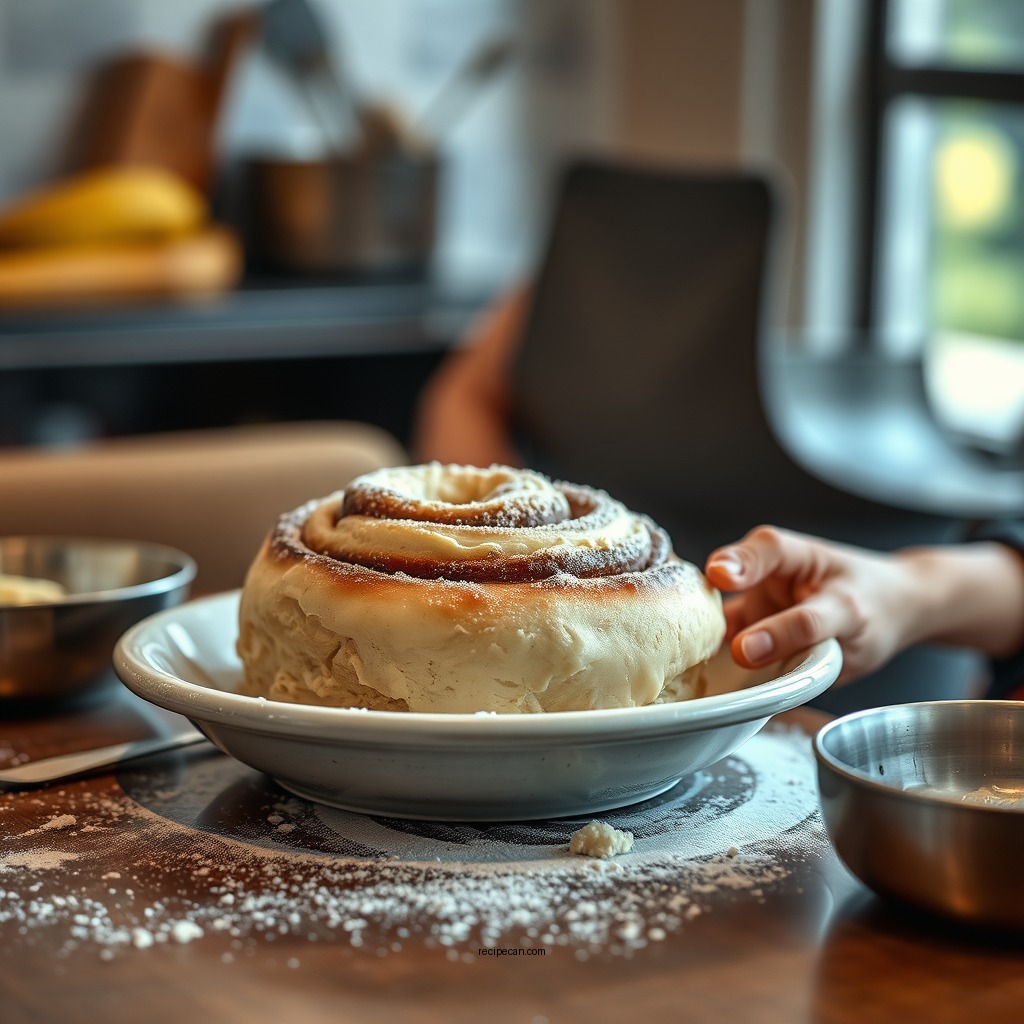 Preparing the Dough - giant fluffy cinnamon roll recipe