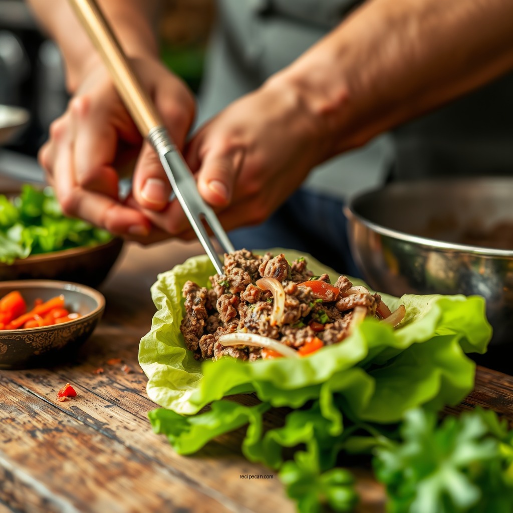 Preparing the Ground Beef Filling - ground beef lettuce wraps recipe