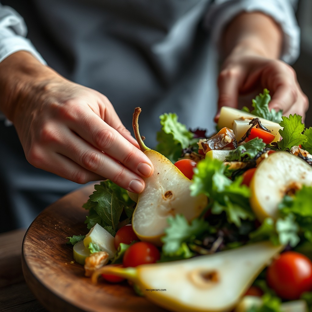 Assembling the Salad - harry and david pear salad recipe