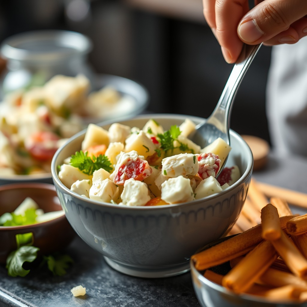 Mixing the Salad - hellmann's potato salad recipe