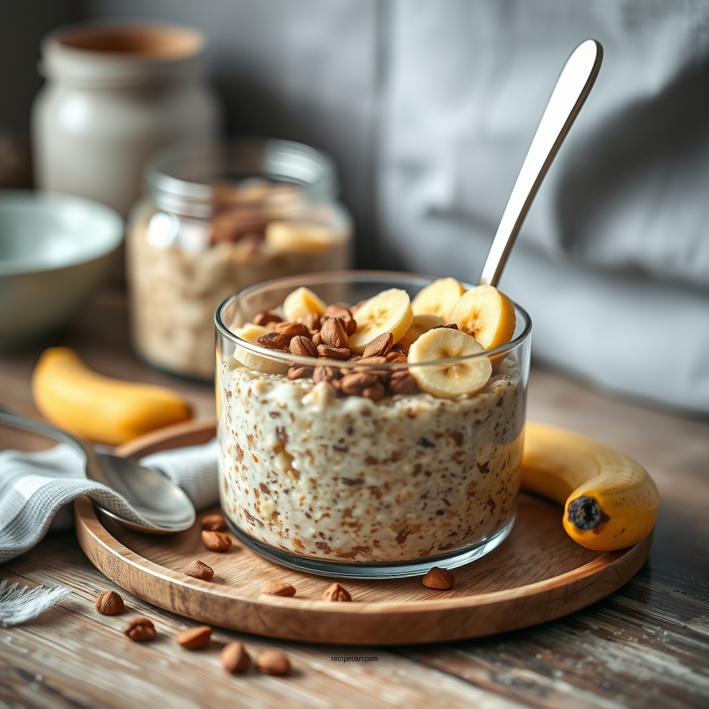 Nutty Banana Protein Oats - high protein overnight oat recipes