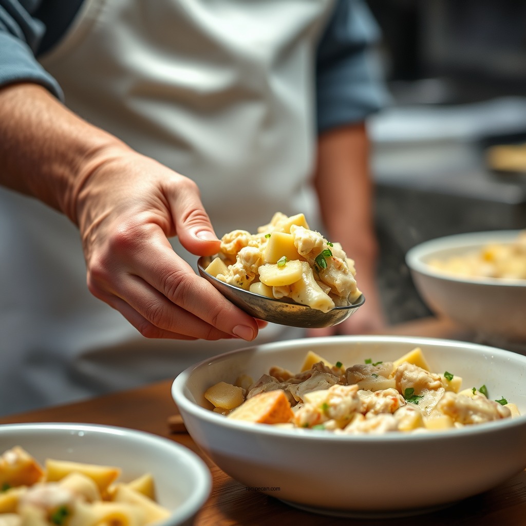Preparing the Chicken Filling - homemade chicken pot pie recipe