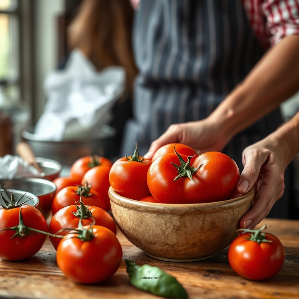 Preparing the Tomatoes - homemade tomato sauce recipe