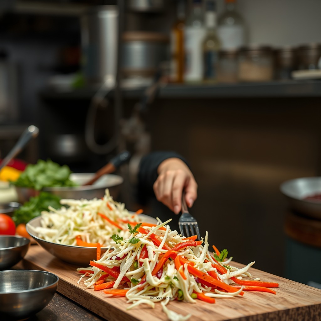 Preparing the Vegetables - hot coleslaw recipe