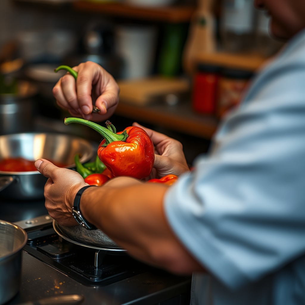 Preparing the Peppers - hot pepper sauce recipe