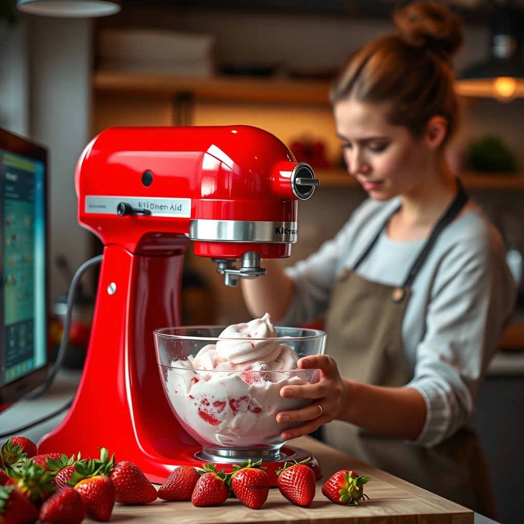 Preparing the Strawberries - kitchenaid strawberry ice cream recipe