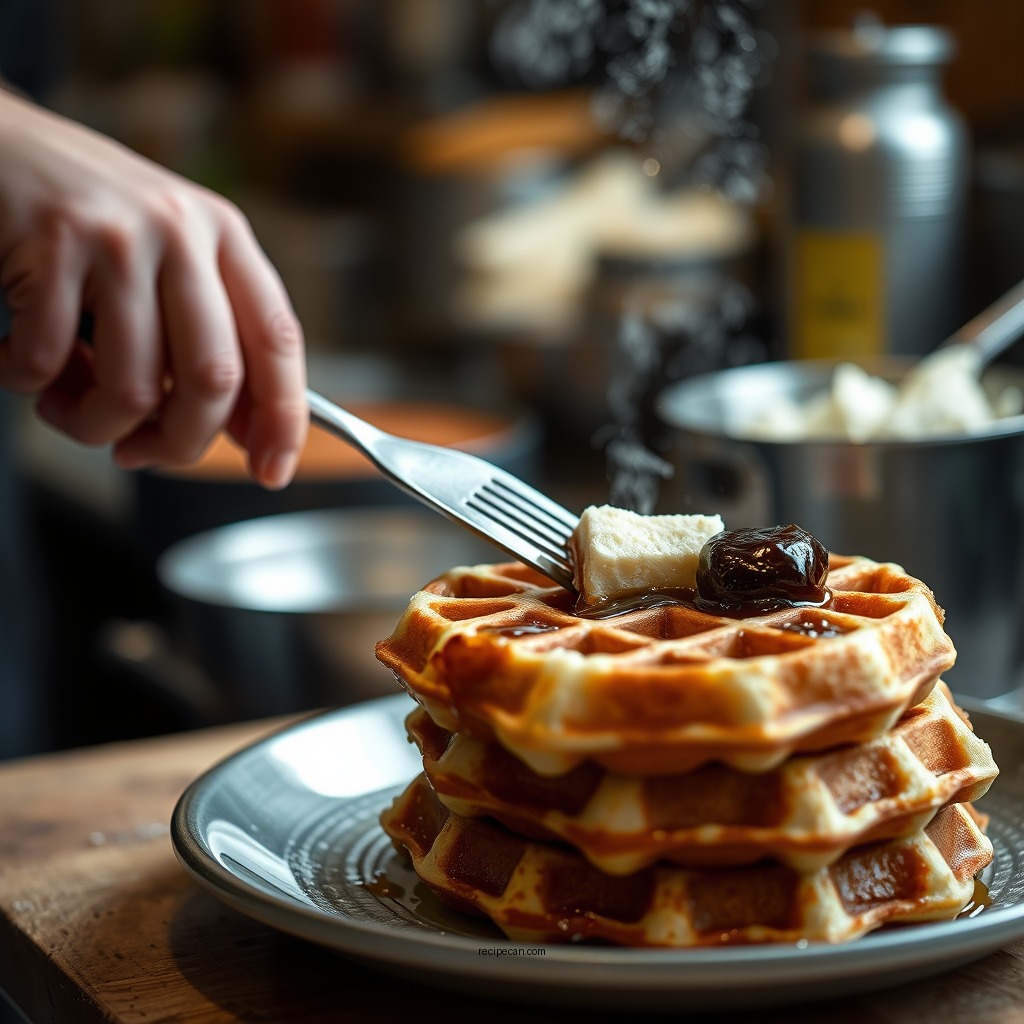 Cooking the Waffles - kodiak cakes waffles recipe